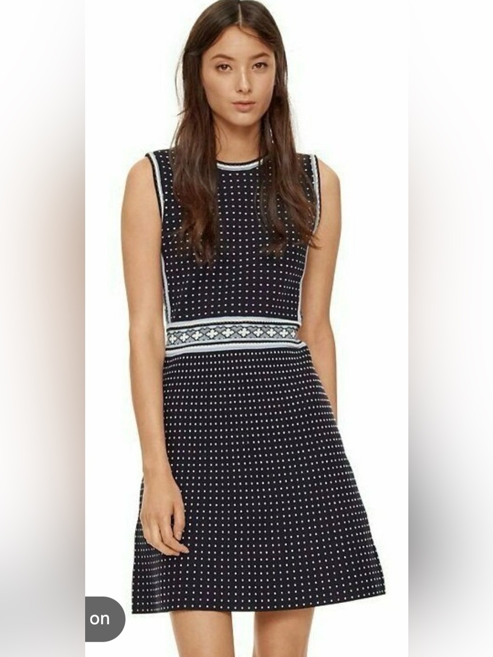 Tory Burch Navy Mini Geo Sleeveless Knit Dress Small $395